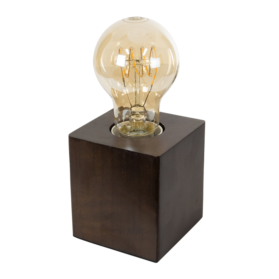 Cube 99406 Lampa de masă modernă din lemn Lampson cu E27 Cubul Întunecat Dark Cube - Nuc cu cablu de 1,8 m și comutator M8 X P8 X Y8CM