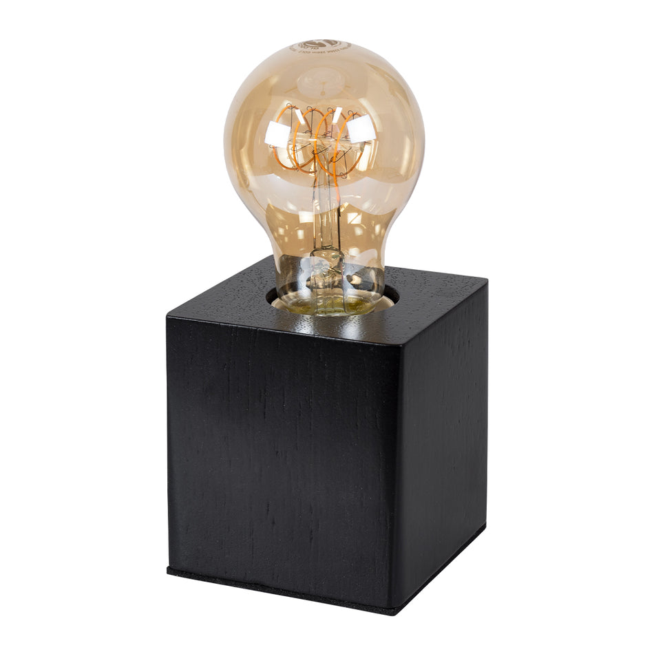 GLOBOSTAR® WOODBOX 99407 Μοντέρνο Επιτραπέζιο Φωτιστικό Πορτατίφ με Ντουί 1 x E27 AC 220-240V IP20 - Μαύρο - Μ7.6 x Π7.6 x Υ8.2cm