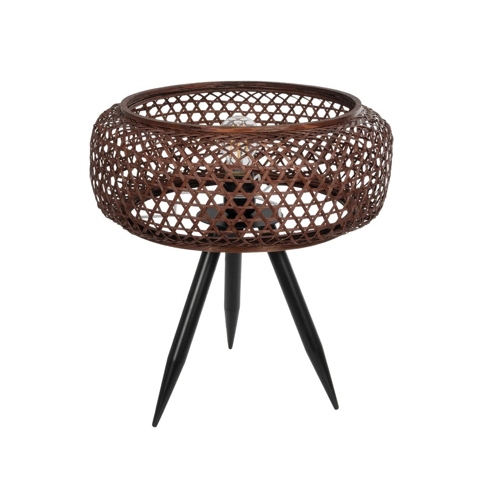 GLOBOSTAR® ZORION 999-0040 Vintage Επιτραπέζιο Φωτιστικό Πορτατίφ με Ντουί 1 x E27 AC 220-240V IP20 - Καφέ & Μαύρο - Μ40 x Π40 x Υ43.5cm