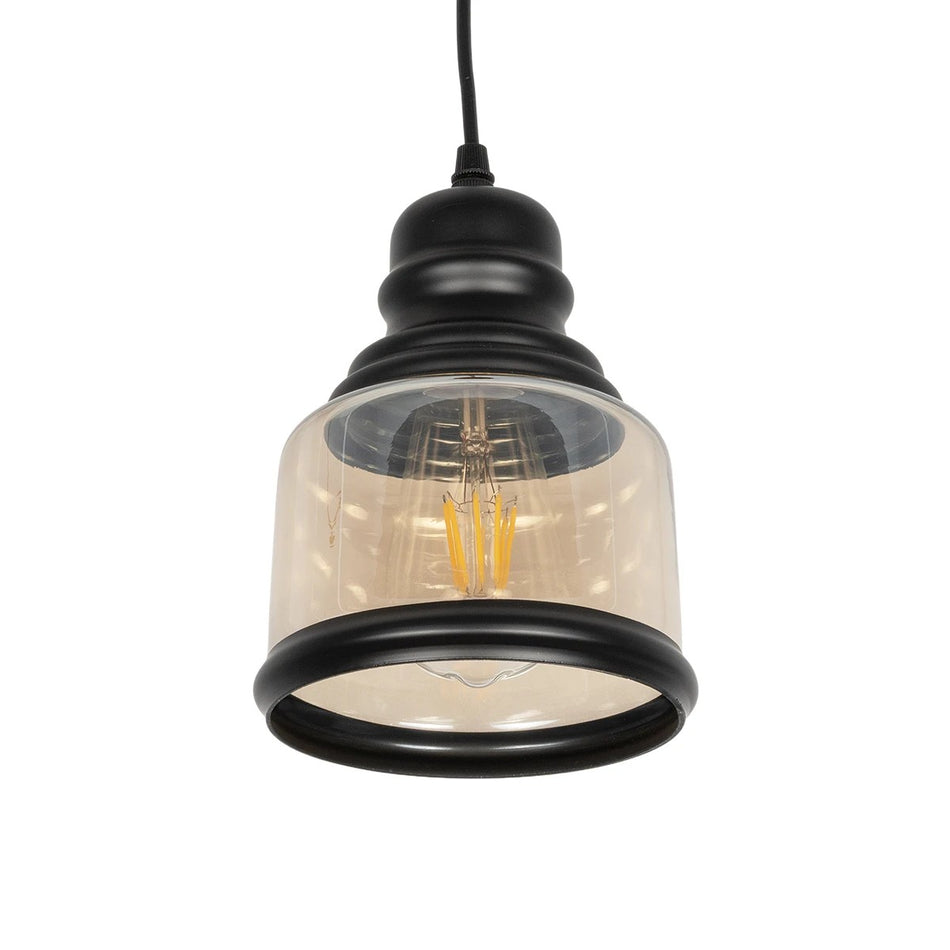 OLIVER 999-0187 Vintage Κρεμαστό Φωτιστικό Οροφής με Ντουί 1 x E27 AC 220-240V IP20 - Μελί & Μαύρο - Μ15 x Π15 x Υ21.5cm