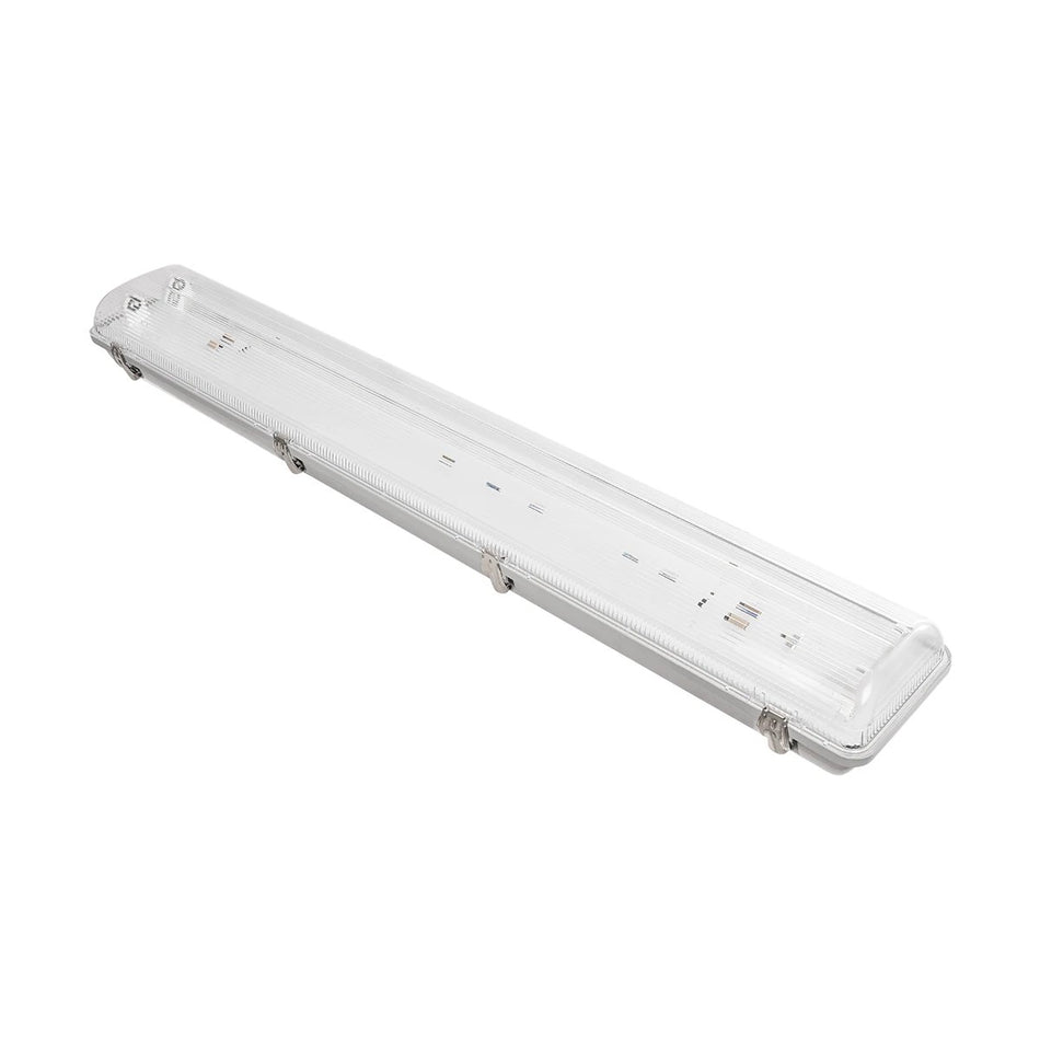 VIGAS 999-0250 Γραμμικό Βιομηχανικό Φωτιστικό Σκαφάκι Tri-Proof με Μεταλλικά Clips για 2 x Λάμπες T8 G13 90cm Τύπου Φθορίου LED Τροφοδοσίας Ενός Άκρου 120° AC 220-240V Αδιάβροχο IP65 - Γκρι με Διάφανο Κάλυμμα Πλαστικό PC - Μ100 x Π15 x Υ10cm