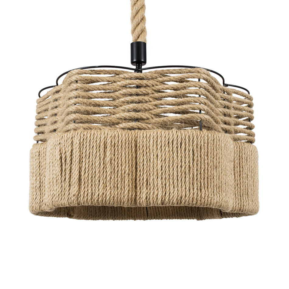 GLOBOSTAR® TONDO 01604 Boho Κρεμαστό Φωτιστικό Οροφής με Ντουί 1 x E27 AC 220-240V IP20 - Μπεζ & Μαύρο - Μ38 x Π38 x Y21cm