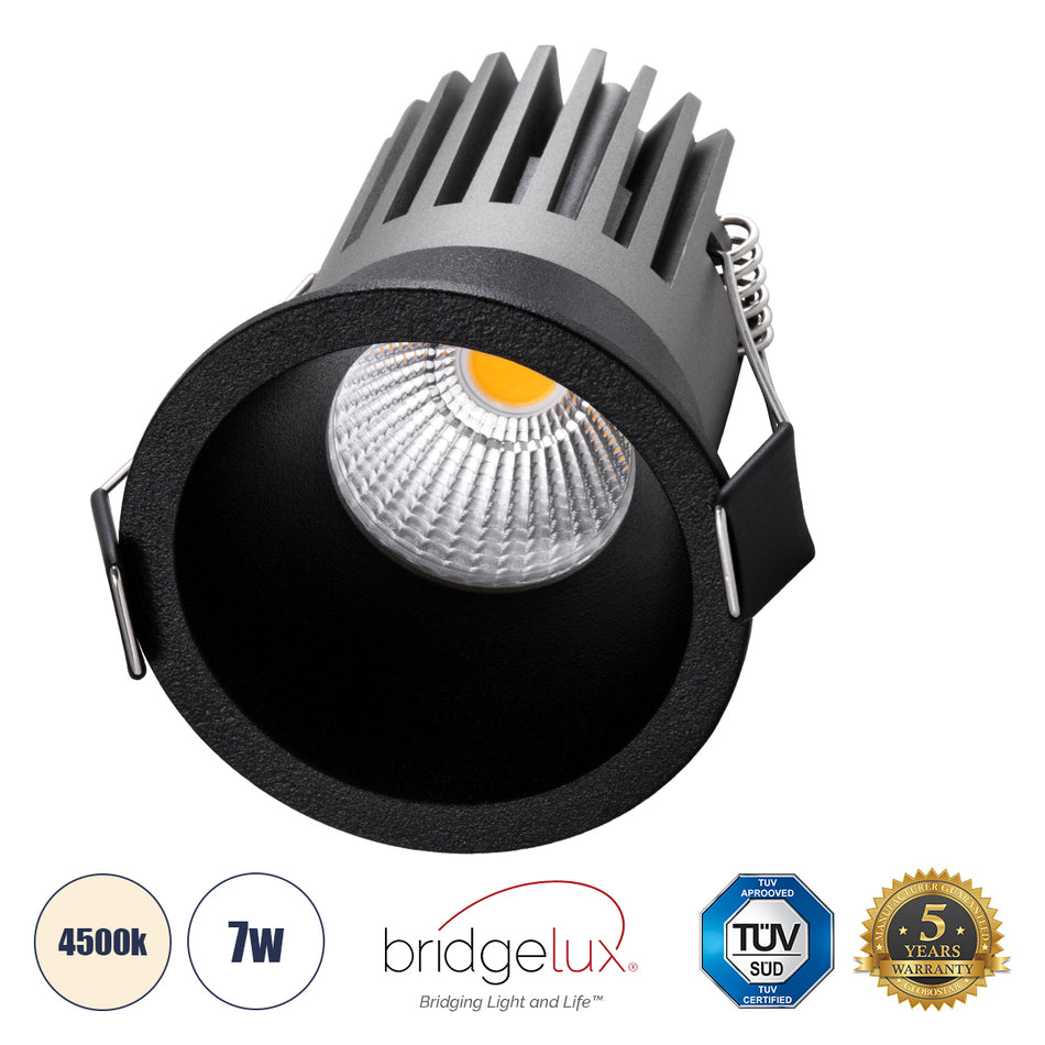 GLOBOSTAR® MICRO-B 60244 Χωνευτό Downlight Σποτ LED 7W 910lm 38° AC 220-240V IP20 Φυσικό Λευκό 4500K - Bridgelux COB Chip & TÜV SÜD Driver - Μαύρο Ματ - Μ6 x Π6 x Υ7.8cm / Q5cm - 5 Χρόνια Εγγύηση