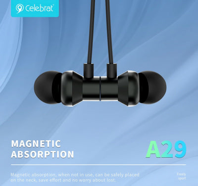 CELEBRAT earphones A29 με μαγνήτη, Bluetooth, 10mm, 80mAh, μαύρα