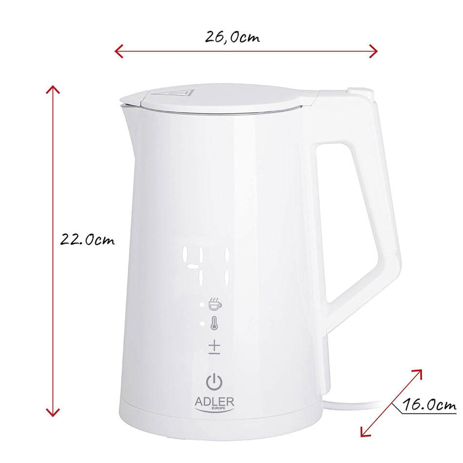 Adler Led Electric Kettle With Temperature Control 1.7 L Strix White