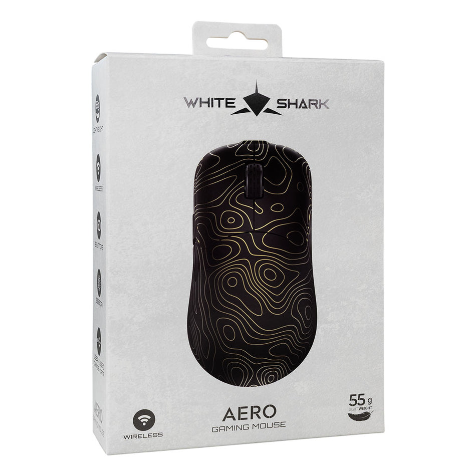 WHITE SHARK GAMING MOUSE CORDLESS OPTICAL AERO WGM-5015 5000DPI-10000DPI VIA SOFTWARE GOLD