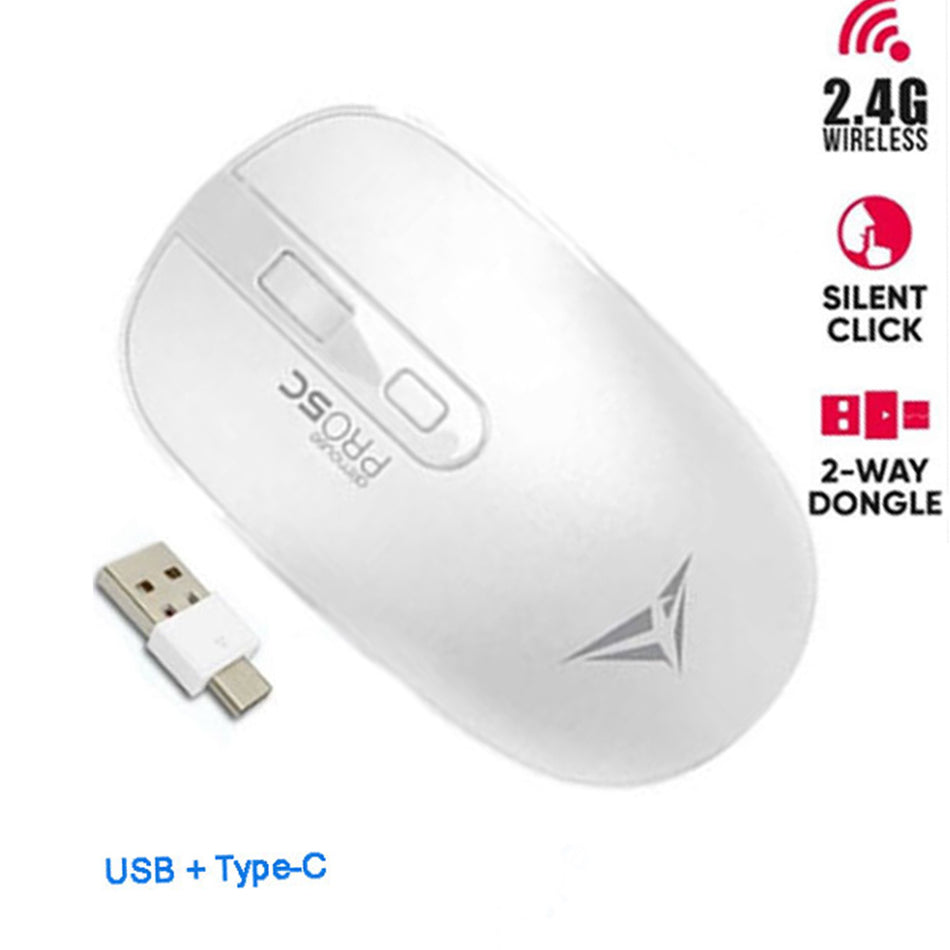 Alcatroz Wireless Two Way Dongle (Usb+Type C) Silent Mouse White