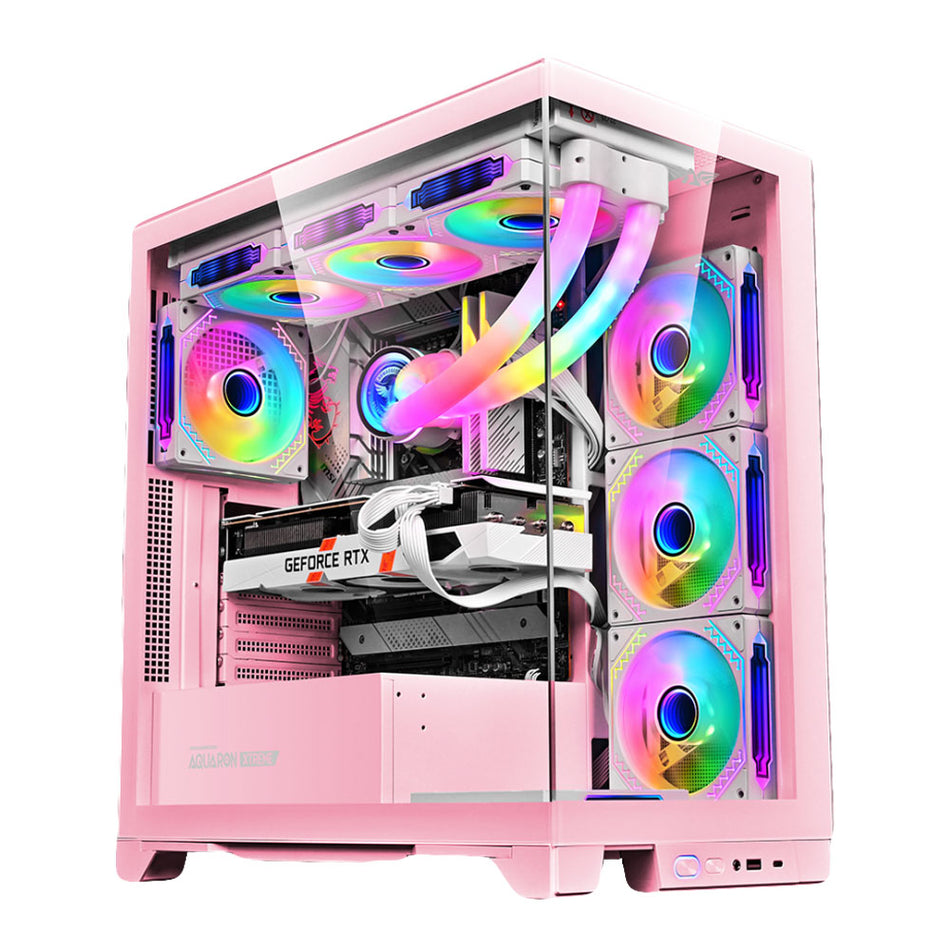 Armaggeddon E Atx Rgb Transparent Fish Tank Gaming Case Aquaron Xtreme Pink