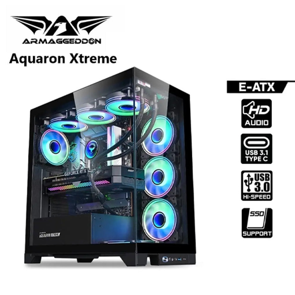 Armaggeddon E Atx Rgb Transparent Fish Tank Gaming Case Aquaron Xtreme Black