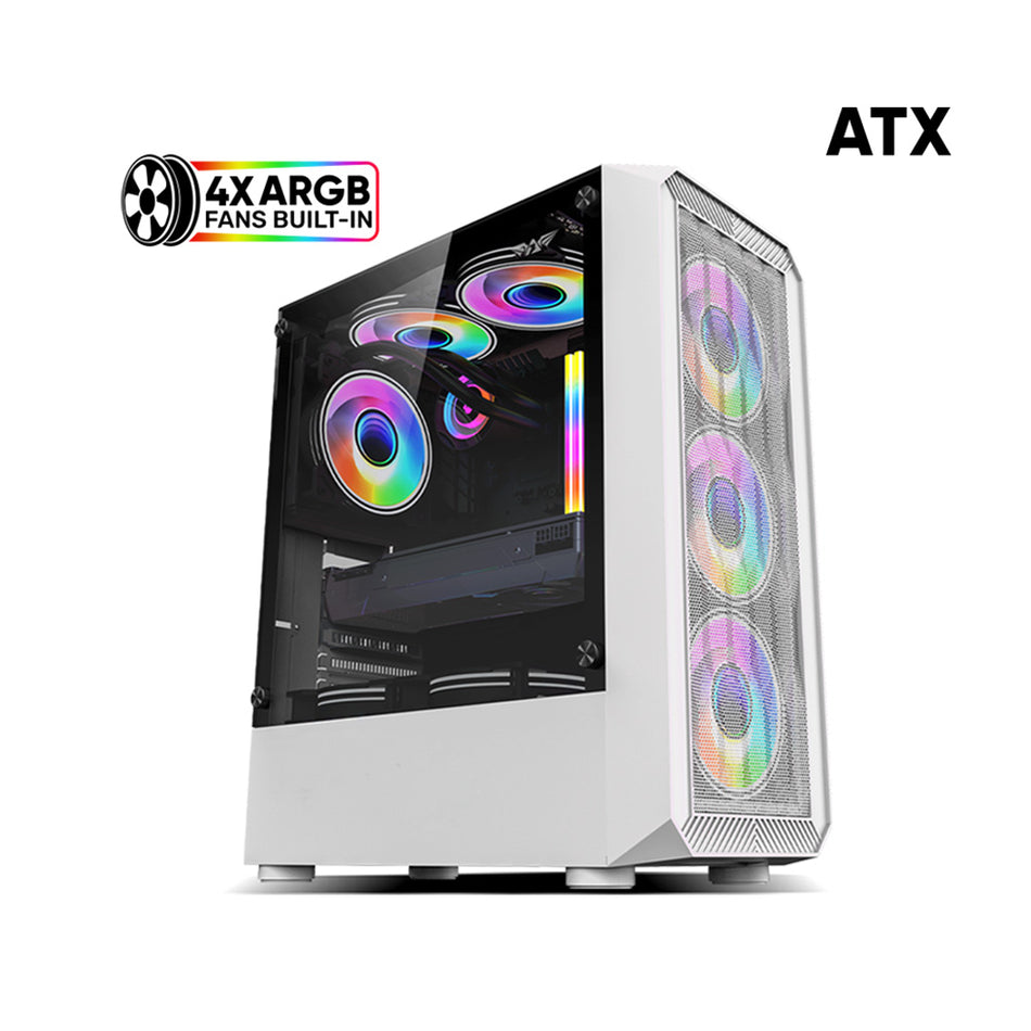 Armaggeddon Gaming Pc Case With 4 Argb Fans Tritron Pro 100 White