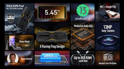 ULEFONE smartphone Armor X12 Pro, 5.45", 4/64GB, 4860mAh, IP68/IP69K, μαύρο