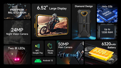 ULEFONE smartphone Armor X13, 6.52", 6/64GB, 6320mAh, IP68/IP69K, μαύρο