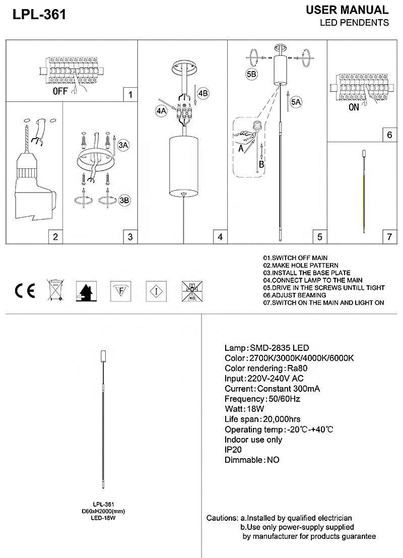 SE LED 80 BASTONE WHITE  PENDANT  3CCT WITH MEMORY 2 YEARS WARRANTY