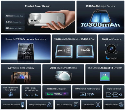 DOOGEE smartphone Blade10 Power, 6.6", 6/256GB, 10300mAh, IP68/IP69K, μαύρο