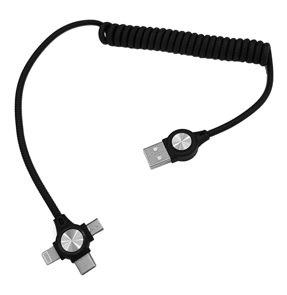 POWERTECH καλώδιο USB σε 3 in 1 CAB-U114, 12W, σπιράλ, έως 1m, μαύρο
