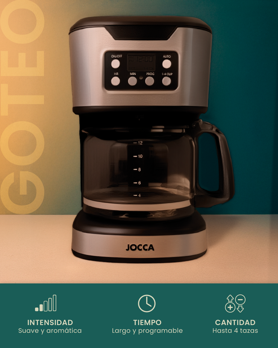 Jocca Digital Drip Coffee Machine 1.5 L With Glass Jug And Timer Silver/Black