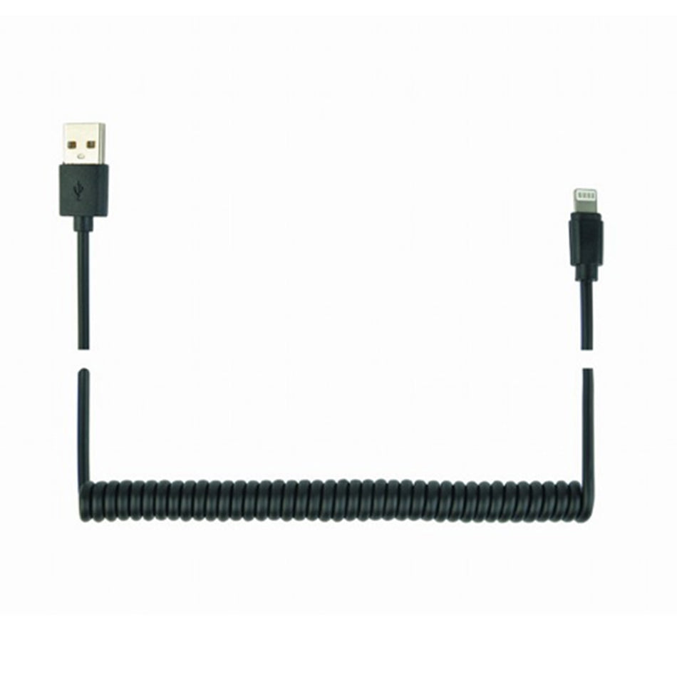 CABLEXPERT USB LIGHTNING SYNC AND CHARGING SPIRAL CABLE FOR IPHONE 1.5m BLACK