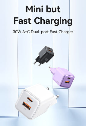 USAMS φορτιστής τοίχου US-CC189, USB & USB-C, 30W PD, μωβ