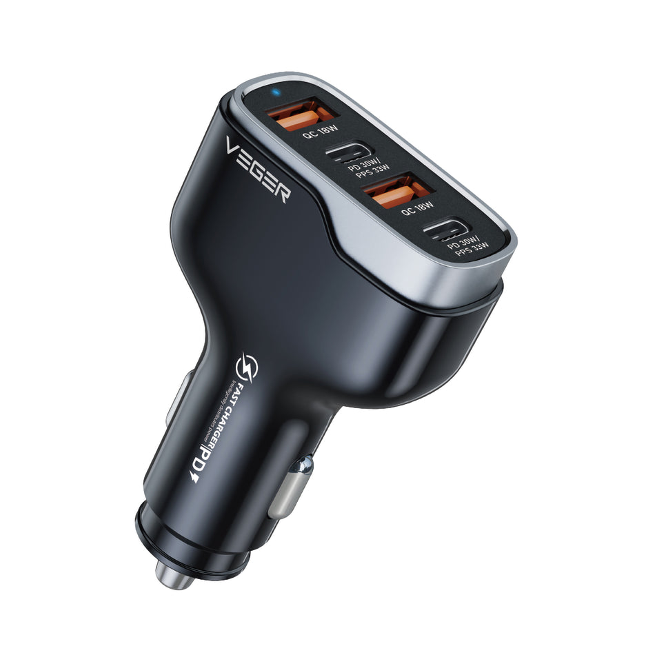 Veger CC53 66W Φορτιστής Αυτοκινήτου Μαύρος Γρήγορης Φόρτισης με Θύρες: 2xUSB 2xType-C - BLACK