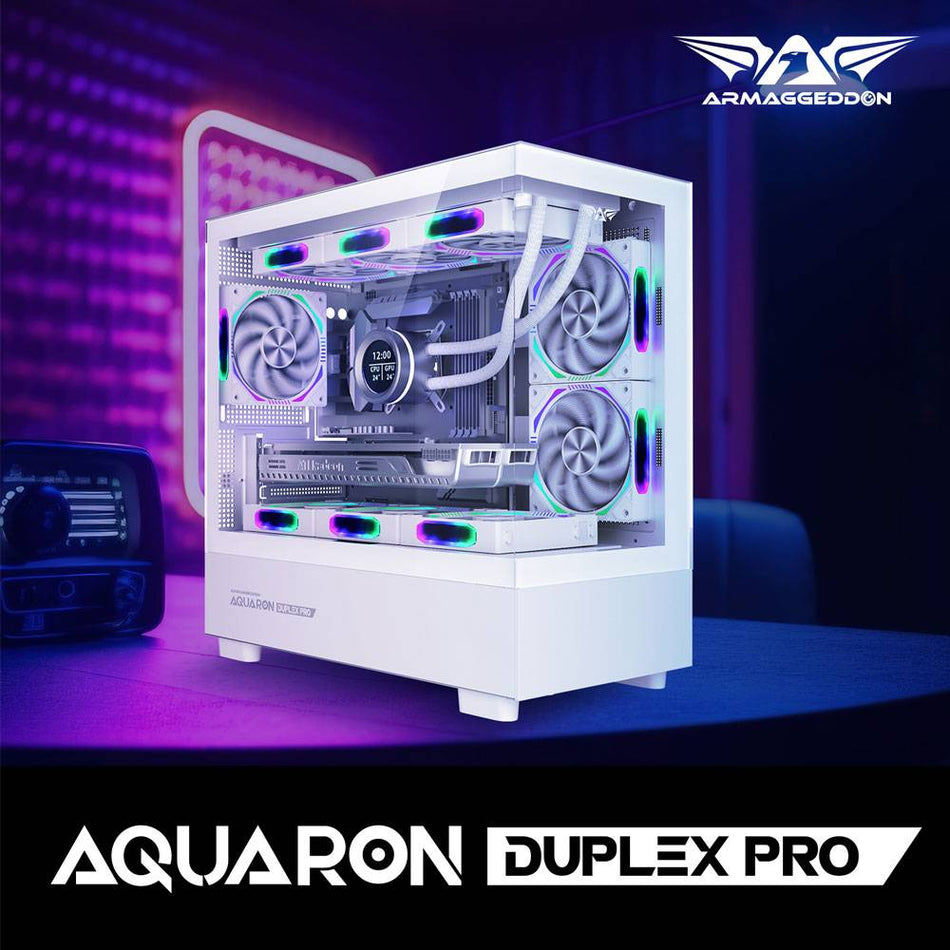 ARMAGGEDDON RGB M-ATX DUAL CHAMBER GAMING CASE AQUARON DUPLEX PRO WHITE