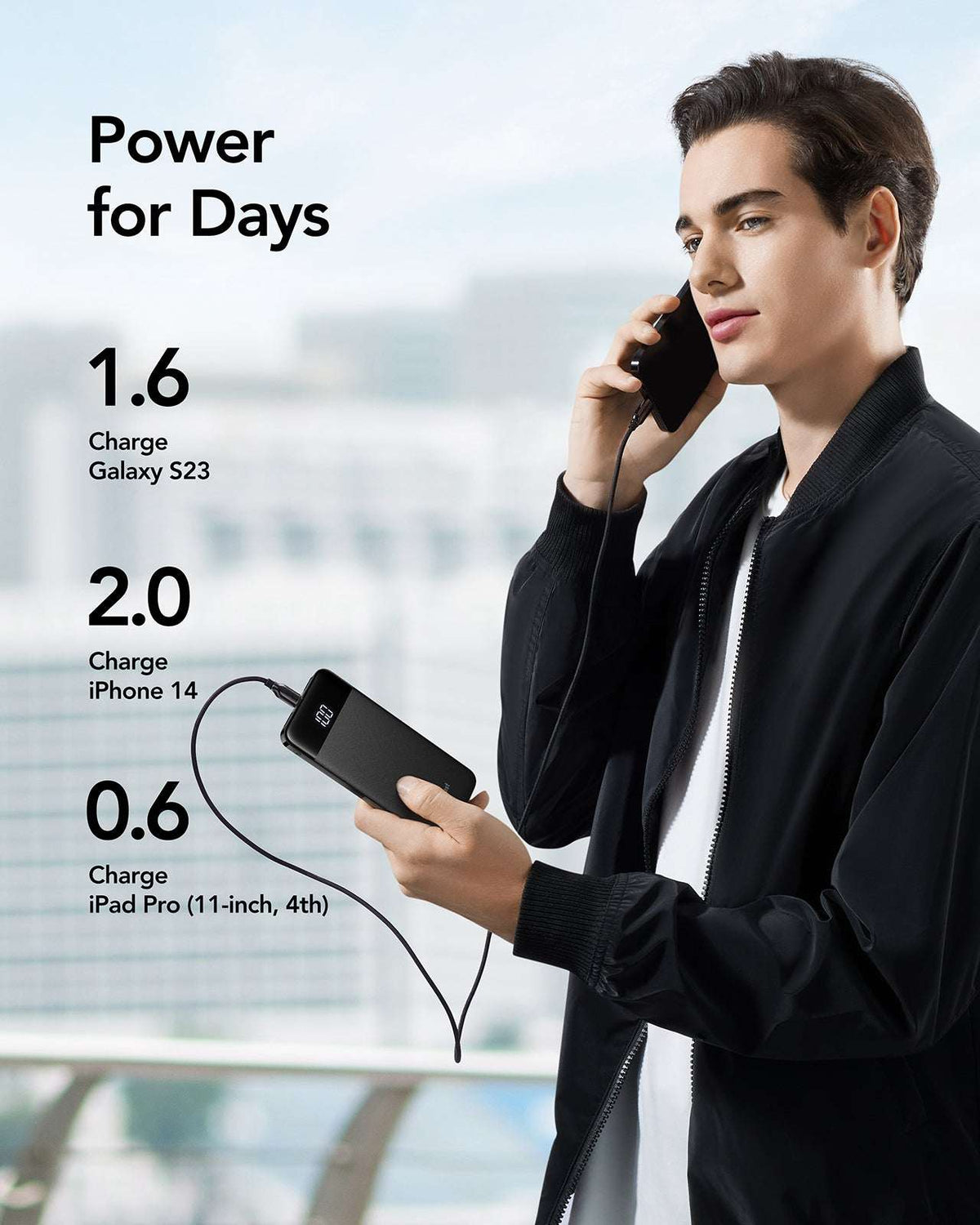 Charmast W1056 Power Bank 10000mAh Multi-Port LED DISPLAY 5V3A Fast Charging - Black