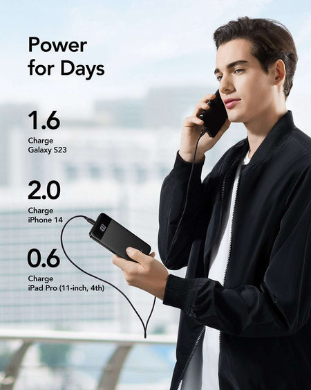 Charmast W1056 Power Bank 10000mAh Multi-Port LED DISPLAY 5V3A Fast Charging - Black