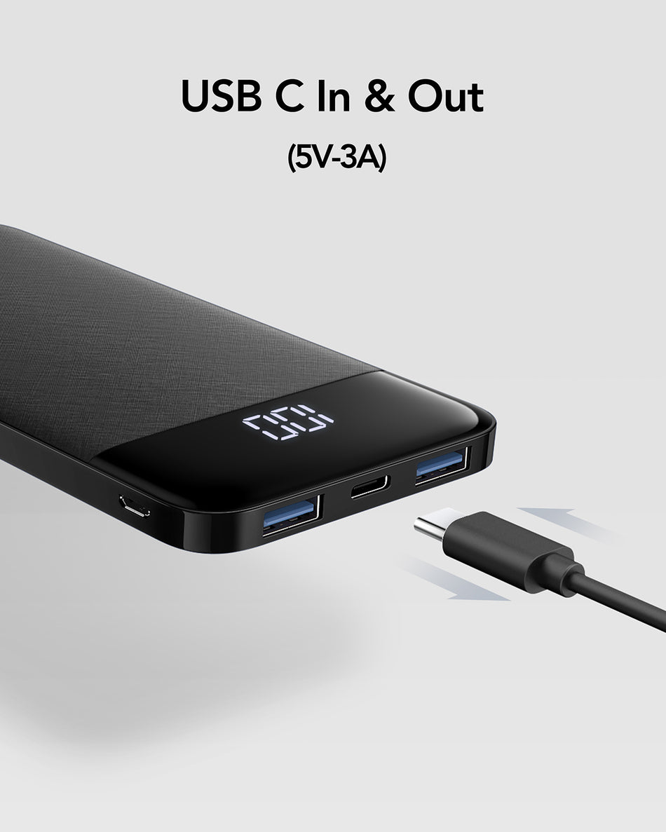 Charmast W1056 Power Bank 10000mAh Multi-Port LED DISPLAY 5V3A Fast Charging - Black