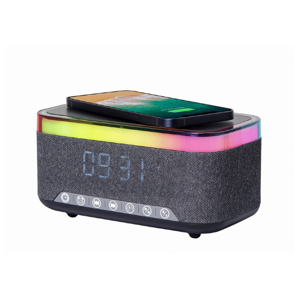 Gembird Digital Alarm Clock With Speaker And Wireless Charging Function Black/Grey