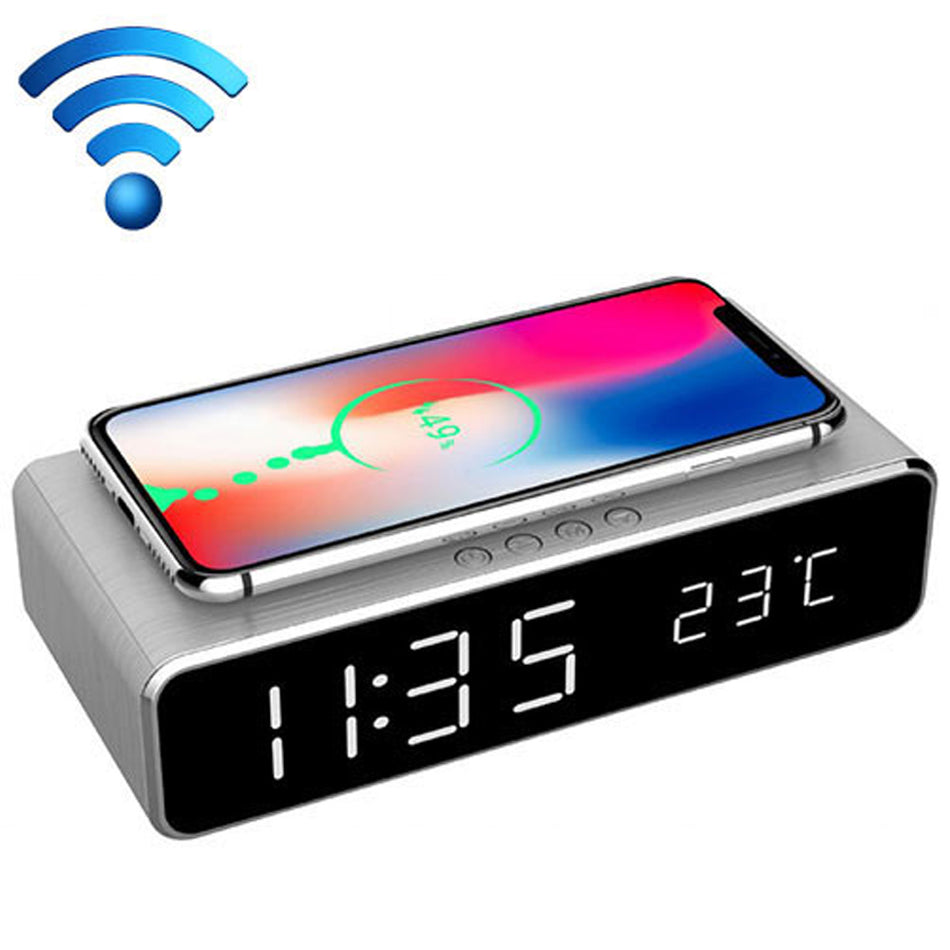 Gembird Digital Alarm Clock With Wireless Charging Function Silver