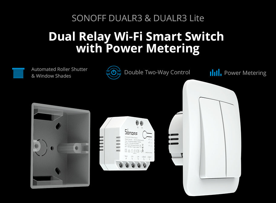 SONOFF smart διακόπτης DUALR3, 2-Gang, WiFi, 15A, λευκός