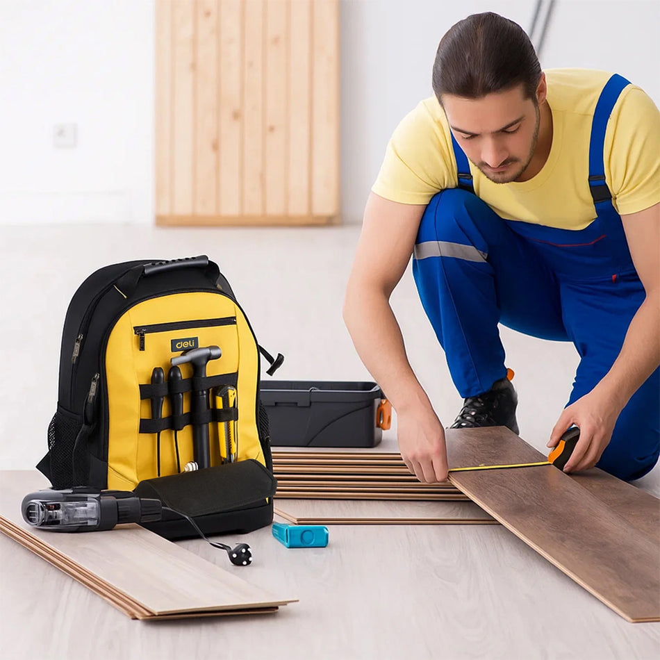 DELI TOOLS BACKPACK 17' WITH HARD CASE YELLOW BLACK