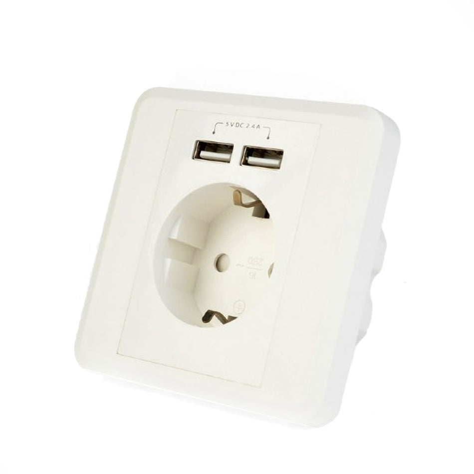Energenie Ac Wall Socket With 2 Port Usb Charger 2,4 A White