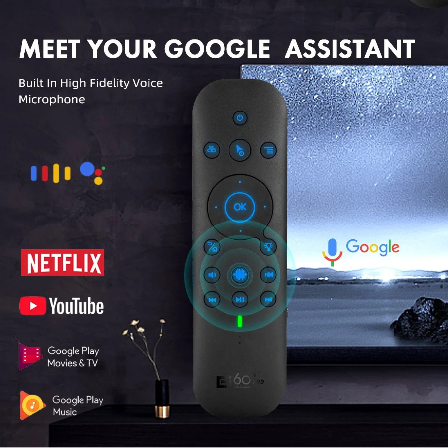 Ασύρματο Χειριστήριο 2.4G BT.5.0 G60S Pro Με Air Mouse, Φωνητική Εντολή & Πληκτρολόγιο, Εύχρηστο Χειριστήριο για Smart TV, Android TV Box & Laptop