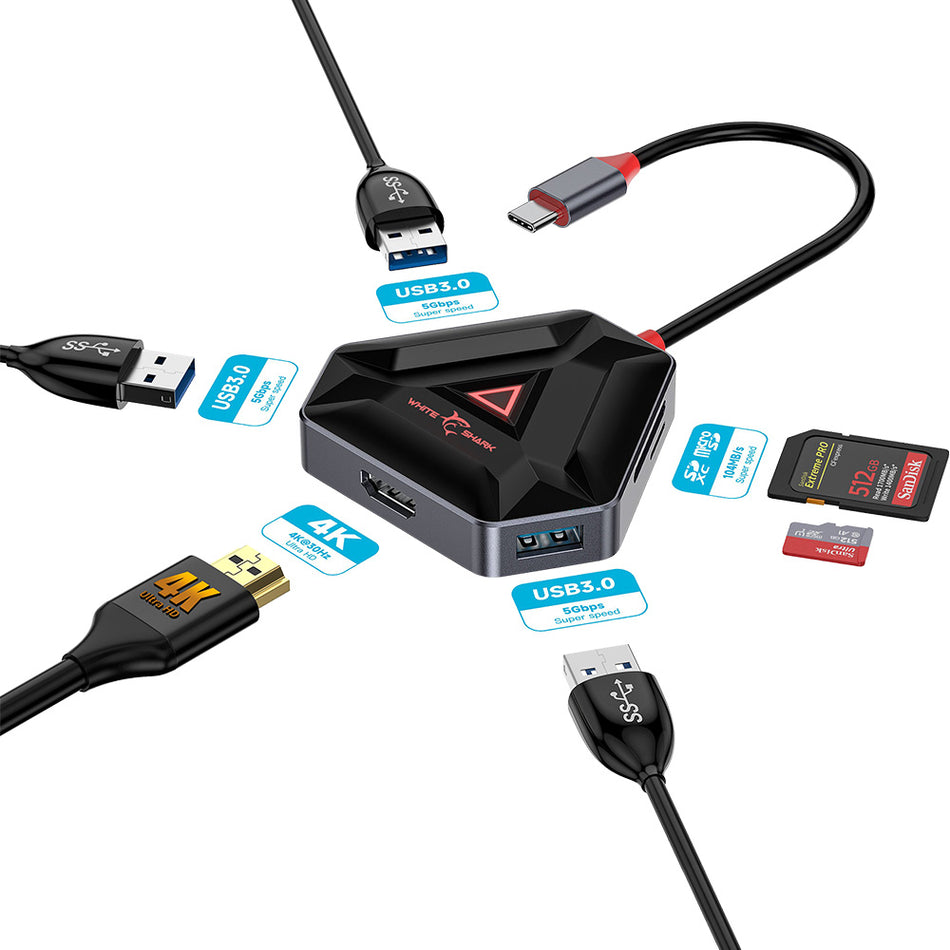 White Shark 6 In1 Type C Hub Black/Silver