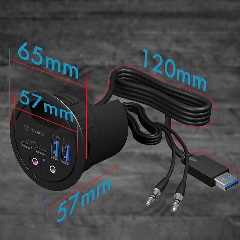 Icy Box 4 Port Usb 3.2 Desk Hub With Audio In/Out Ports