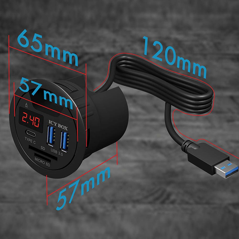 Icy Box 3 Port Led Desk Hub And Card Reader