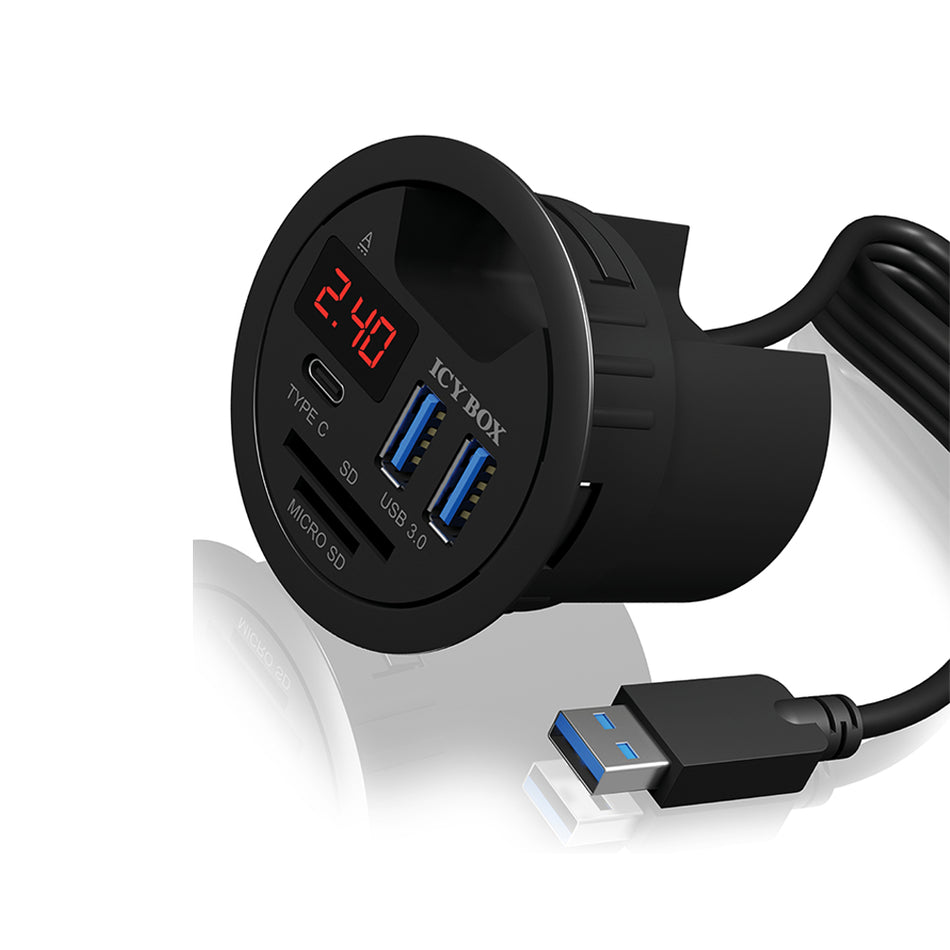Icy Box 3 Port Led Desk Hub And Card Reader