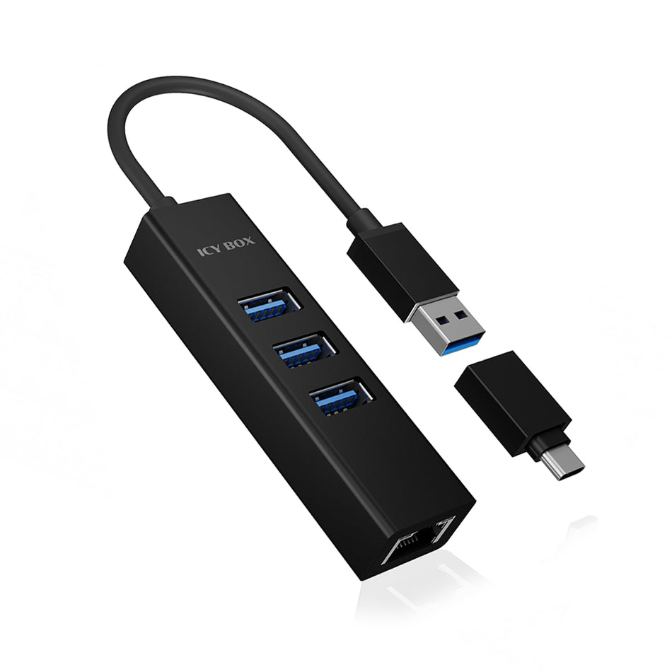 Icy Box 4 Port Usb 3.2 Hub And Gigabit Lan Adapter