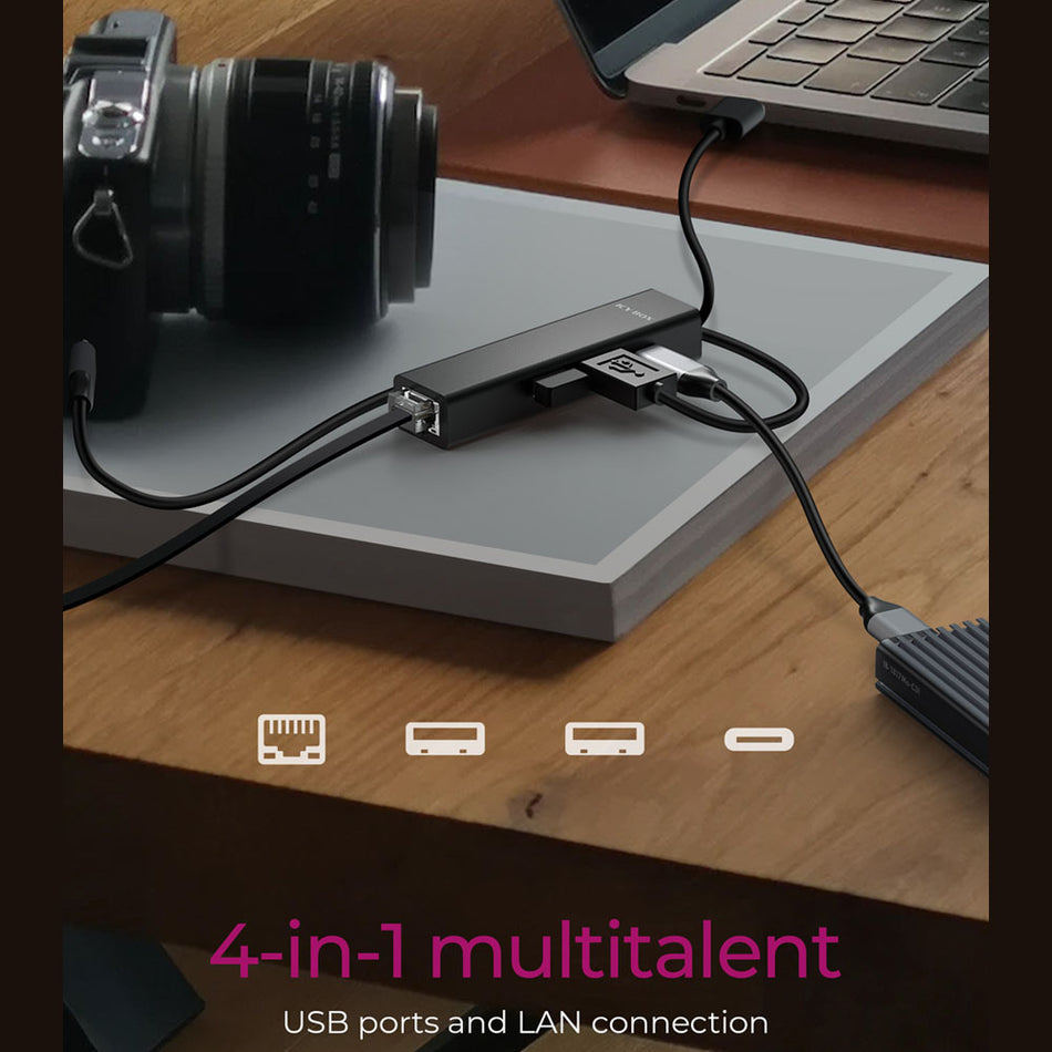 Icy Box 4 Port Type C/Usb 3.2 Hub And Lan Adapter