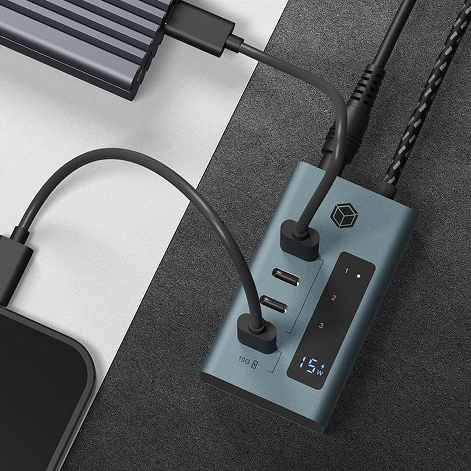 Icy Box 4 Port Type C 3.2 Gen2 Hub With Lcd Screen And Psu 24 W