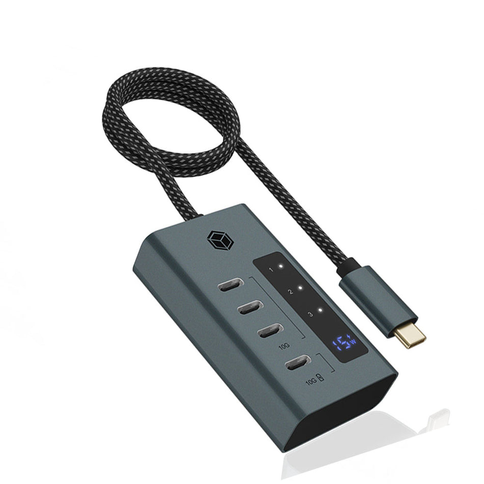 Icy Box 4 Port Type C 3.2 Gen2 Hub With Lcd Screen And Psu 24 W