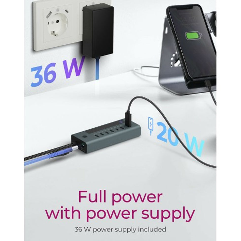 Icy Box 7 Port Type C 3.2 Gen2 Hub With Lcd Screen And Psu 36 W