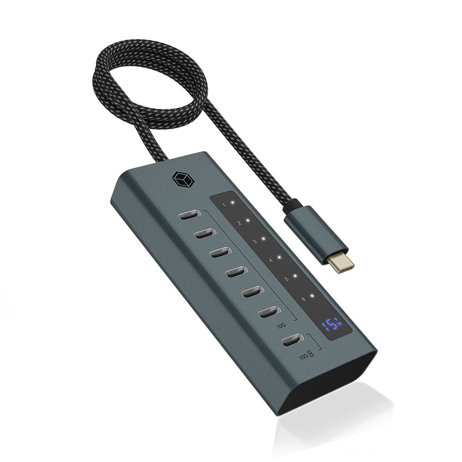 Icy Box 7 Port Type C 3.2 Gen2 Hub With Lcd Screen And Psu 36 W