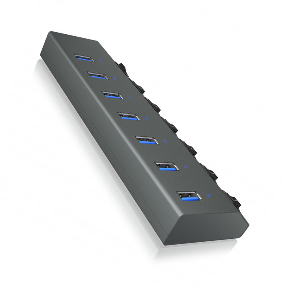 Icy Box 7 Port Usb3.2 Aluminium Hub With Individual On/Off Switches, Power Supply And Cable 1 M