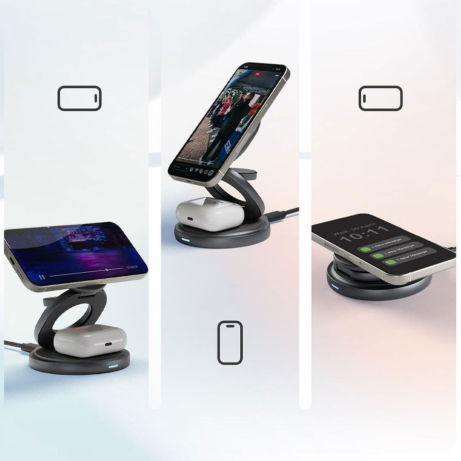 Icy Box 3 In 1 Foldable Stand With Wireless Charging Function Anthracite