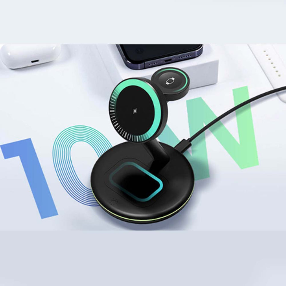 Icy Box 3 In 1 Wireless Charging Stand For Smartphones, Smartwatch & Earphones Anthracite