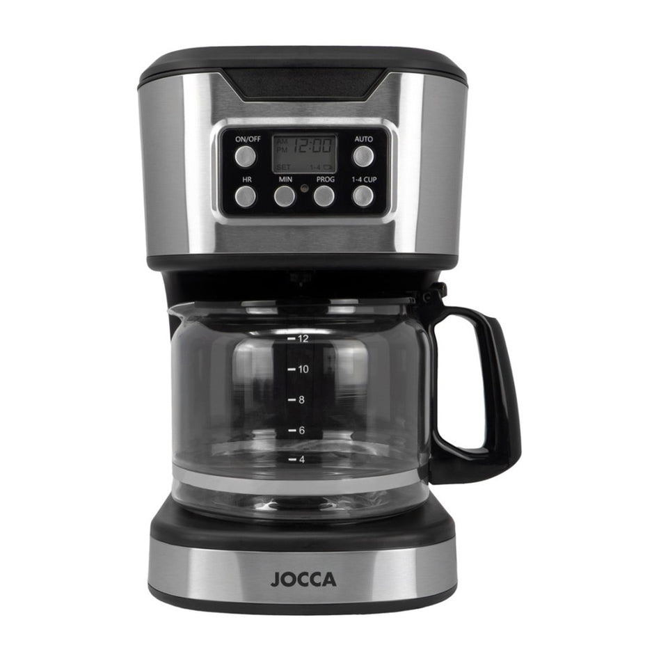 Machine à café filtre numérique Jocca 1,5 L avec verseuse en verre et minuteur Argent/Noir