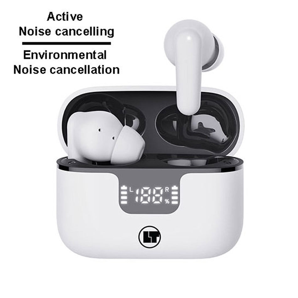 Lamtech Bt5.3 Earbuds Anc & 4 Mic Enc With Led Charging Case White