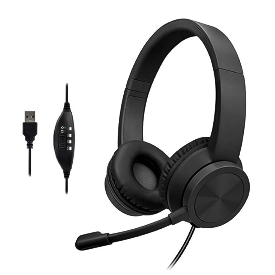 LAMTECH USB STEREO HEADPHONE WITH MIC NOISE CANCELLING BLACK REFURBISHED