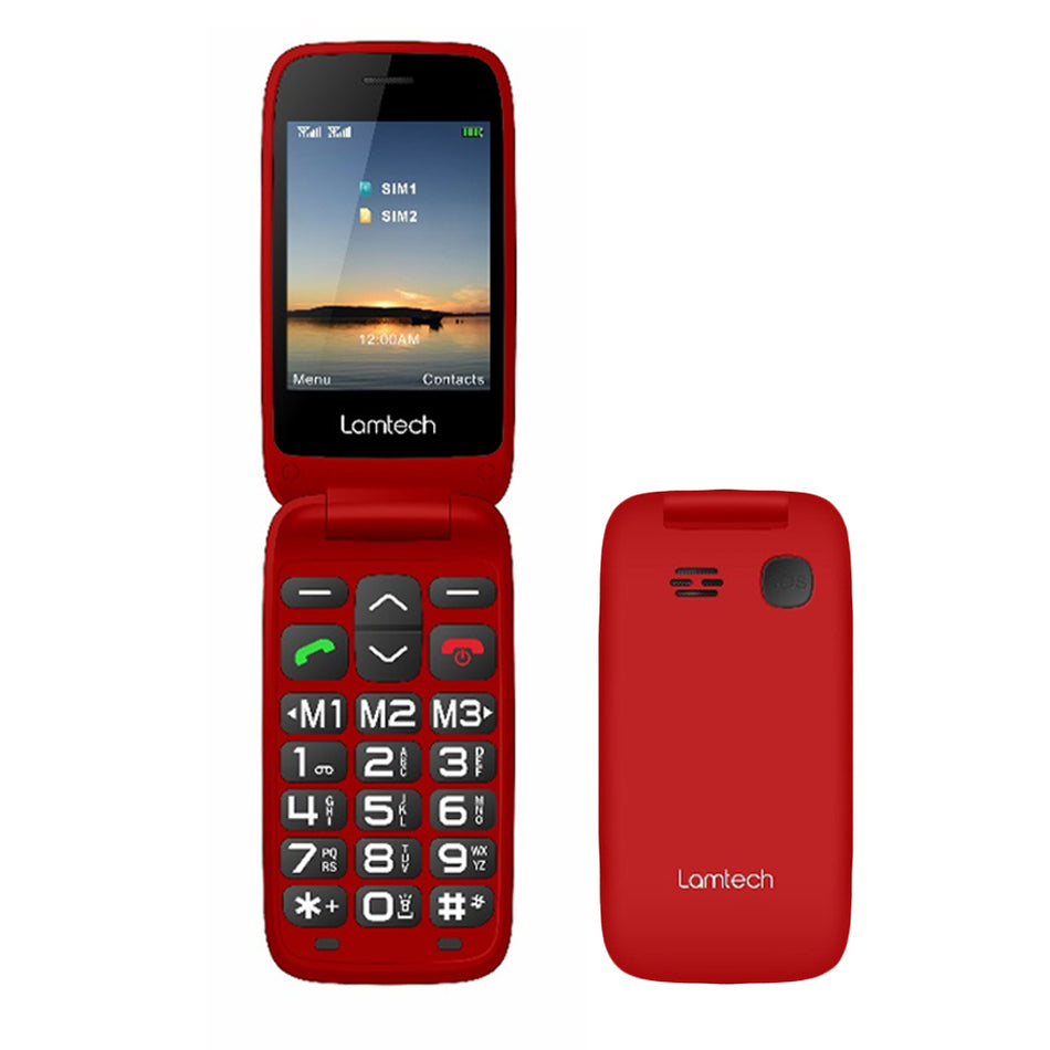 Lamtech Flip Phone Red 2.8' Display With Bt, Fm Radio, Sos, 1400 M Ah, Gr Menu Flip X